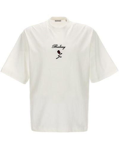 Burberry Rose Embroidered Logo Cotton Jersey T-shirt - White