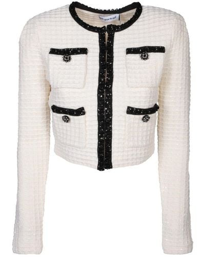 Self-Portrait Knitted Cream Cardigan - Natural