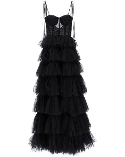 19:13 Dresscode 1913 Dresscode Long Bustier Dress With Flounced Skirt - Black