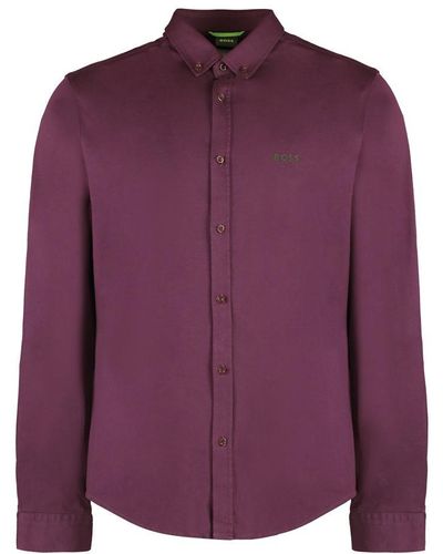 BOSS Button-Down Collar Cotton Shirt - Purple