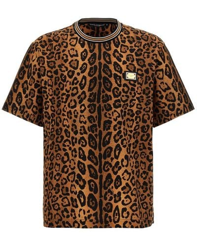 Dolce & Gabbana Leopard Print T-Shirt With - Brown