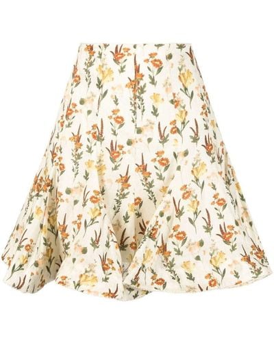 Agua Bendita Cerezo Clementina Floral-print Linen Skirt - Natural