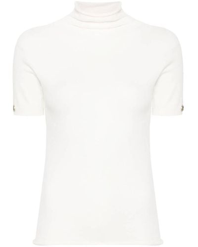 Twin Set High-Neck Viscose Sweater With Short Sleeves - White