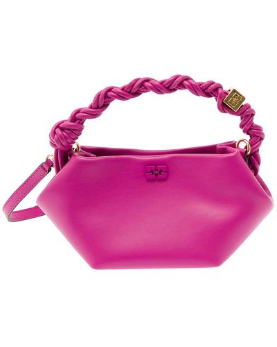 Ganni 'bou' Fuchsia Shoulder Bag With Knotted Handle In Leather Woman - Purple