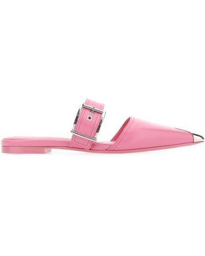 Alexander McQueen Buckled Leather Mules - Pink