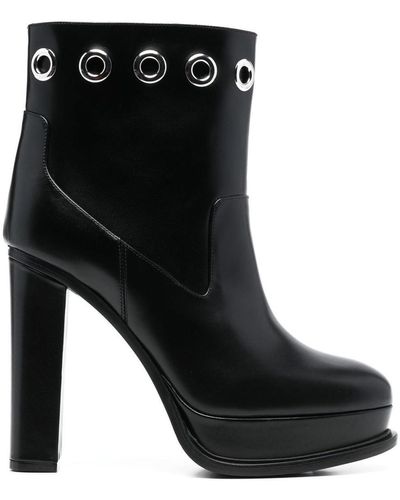 Alexander McQueen Leather Heel Ankle Boots - Black