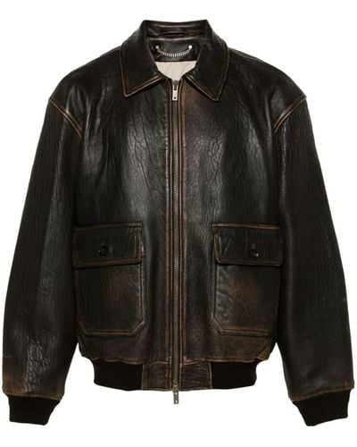 Golden Goose Brown Aviator Leather Jacket - Black