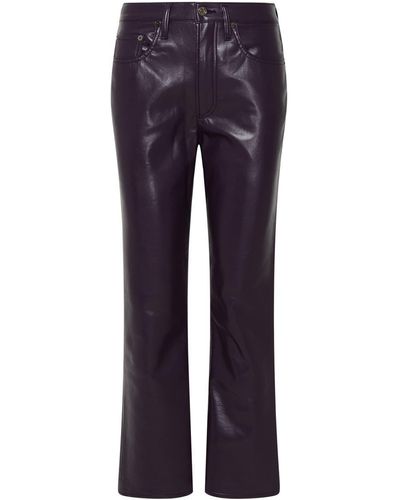 Agolde Riley Burgundy Leather Trousers - Blue
