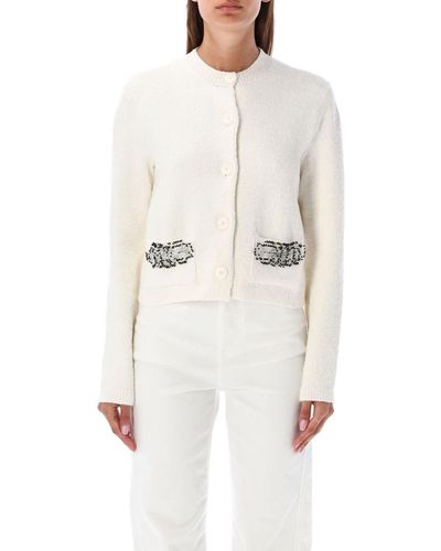 Lanvin Knit Pocket Embroidery Cardigan - White