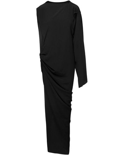 Rick Owens 'Edfu' Long One-Shoulder Draped Dress - Black