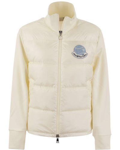 Moncler Padded Sweatshirt With Tennis-Style Logo - Natural