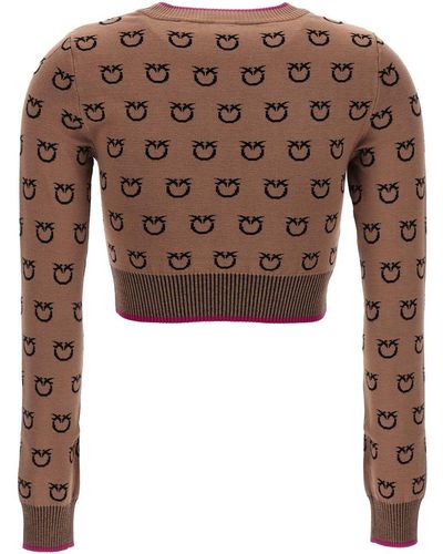 Pinko Short Sweater With Logo - Brown