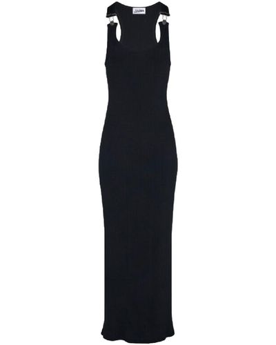 Jean Paul Gaultier Ribbed Cotton Long Dress - Black