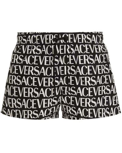 Versace Logo Print Swimming Trunks - Black