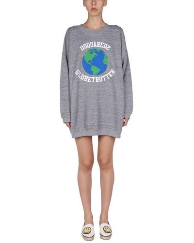 DSquared² Sweatshirt Dress With Logo Print - Gray