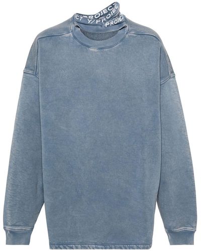 Y. Project Cotton Sweatshirt With Tripe Collar - Blue