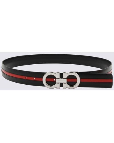 Ferragamo Black And Red Leather Band Gancini Belt