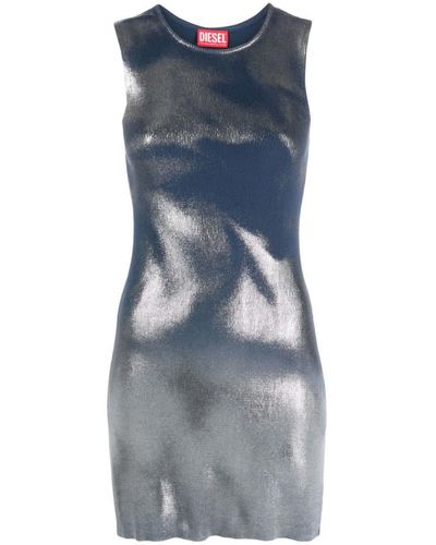 DIESEL M-idony Short Knit Dress With Metallic Effects - Blue