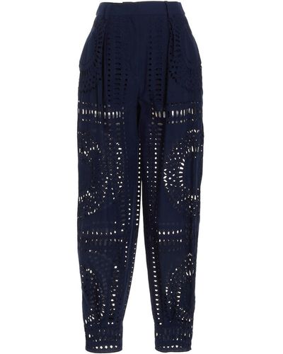 Alberta Ferretti Embroidered Cotton Pants - Blue