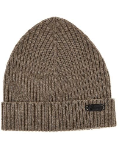 Brioni English Ribbed Beanie Hats - Brown