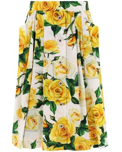 Dolce & Gabbana Printed Cotton Midi Skirt - Yellow