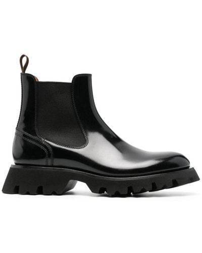 Santoni Patent-finish Leather Ankle Boots - Black