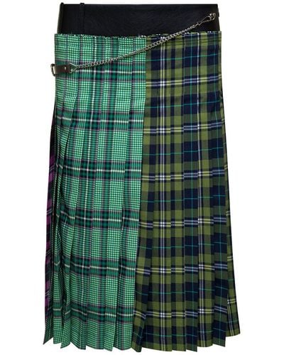 ANDERSSON BELL Midi Multicolour Skirt With Chain And Check Motif In Fabric Woman - Green