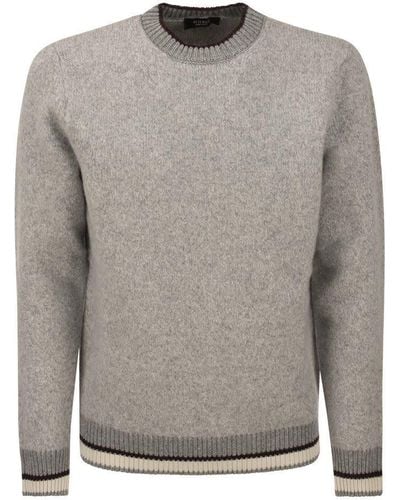 Peserico Round-neck Sweater In Wool Silk And Cashmere Boucle' Patterned Yarn - Gray