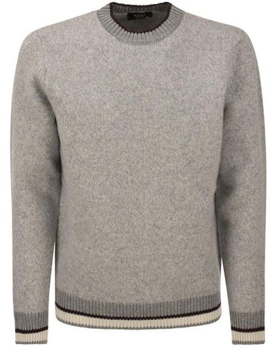 Peserico Round-neck Sweater In Wool Silk And Cashmere Boucle' Patterned Yarn - Grey