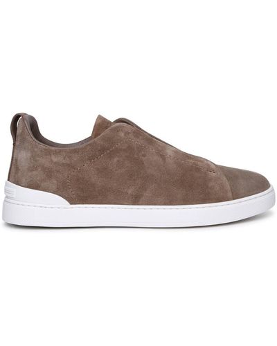 Zegna 'Triple Stitch' Leather Trainers - Brown