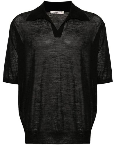 AURALEE Wool And Silk Blend Polo Shirt - Black