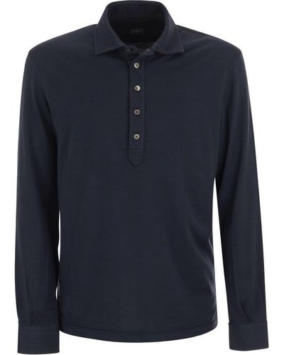 Fedeli Five - Long-sleeved Cotton Polo Shirt - Blue