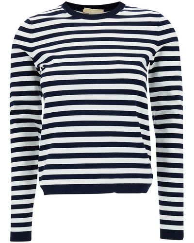 Michael Kors And Striped Sweater With Logo Patch - Blue
