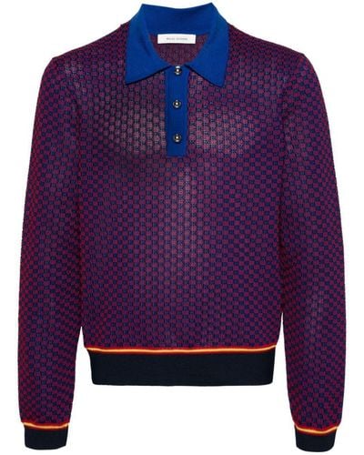 Wales Bonner Long-Sleeves Polo Shirt - Blue