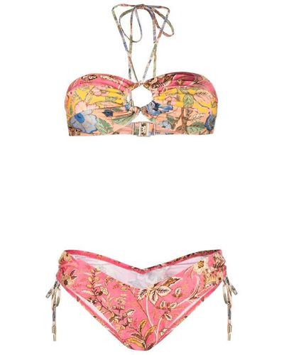 Zimmermann Junie Floral-print Halterneck Bikini - Pink