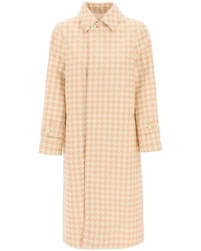Burberry Houndstooth Patterned Car Coat - Natural