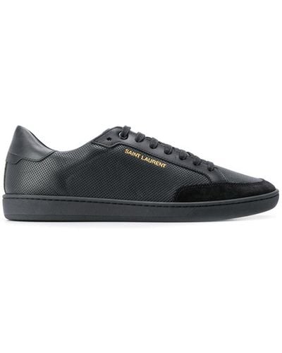 Saint Laurent Court Classic Perforated Leather Trainers - Black