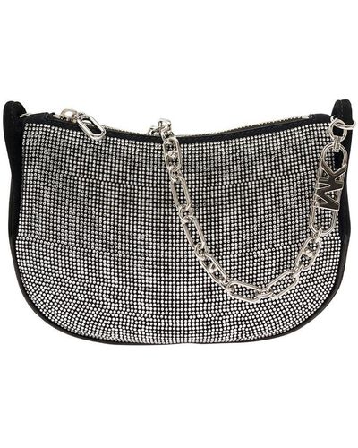 Michael Kors 'bracelet Pouch' Black Handbag With All-over Rhinestone And Branded Chain In Fabric Woman - Gray