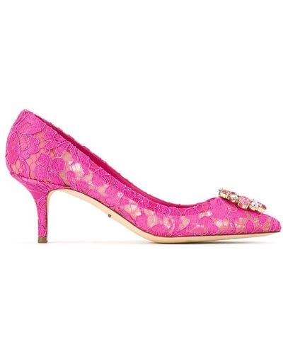 Dolce & Gabbana Taormina-lace Crystal-embellished Court Shoes - Pink