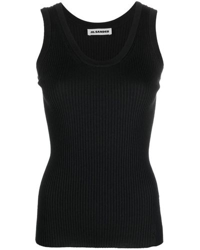 Jil Sander Logo-embroidered Ribbed Top - Black