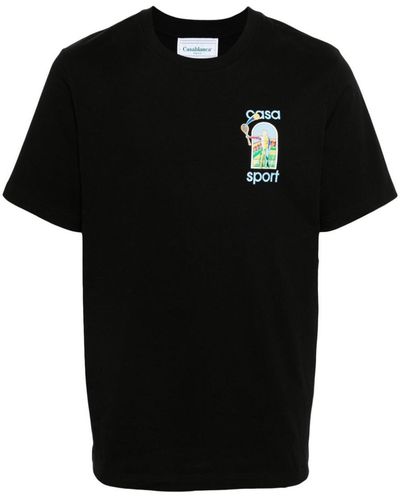 Casablancabrand Le Jeu Coloré Graphic-print Organic Cotton-jersey T-shirt - Black