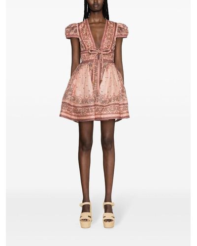 Zimmermann Bandana Print Linen And Silk Blend Mini Dress - Pink