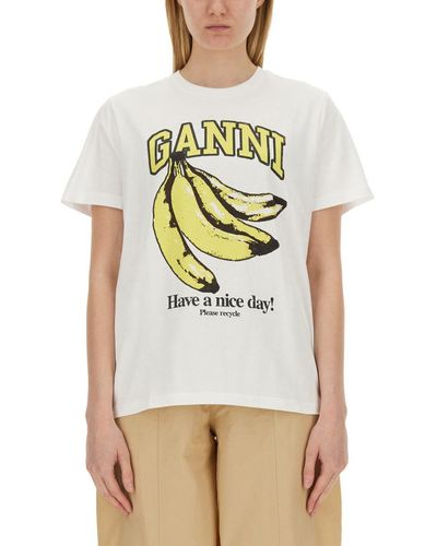 Ganni Banana Print T-Shirt - Gray