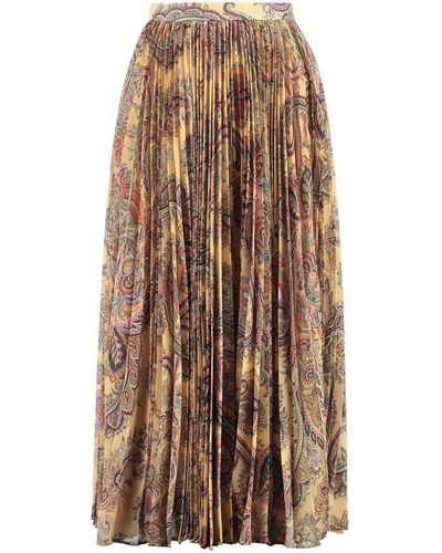 Etro Printed Pleated Skirt - Brown