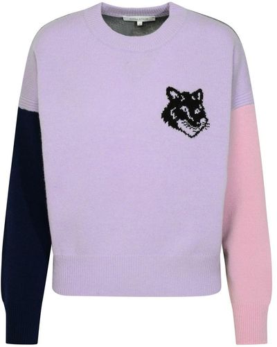 Maison Kitsuné Fox Head Lilac Wool Sweater - Purple