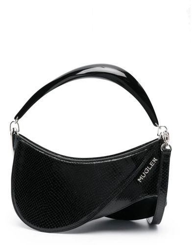 Mugler Spiral Curve Leather Tote Bag - Black