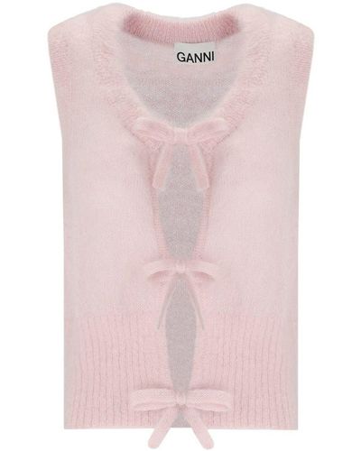 Ganni Pink Sleeveless Cardigan With Bows