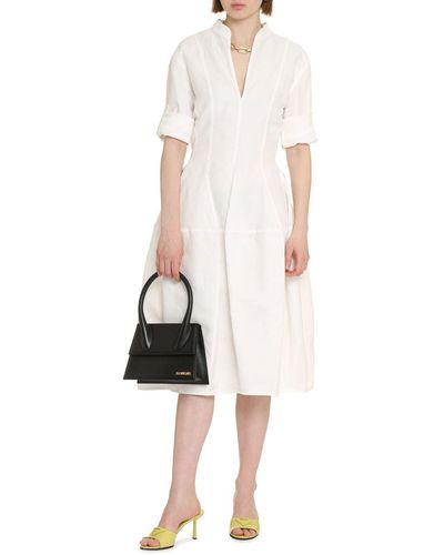 Bottega Veneta Embellished Paneled Silk-twill Midi Dress - White