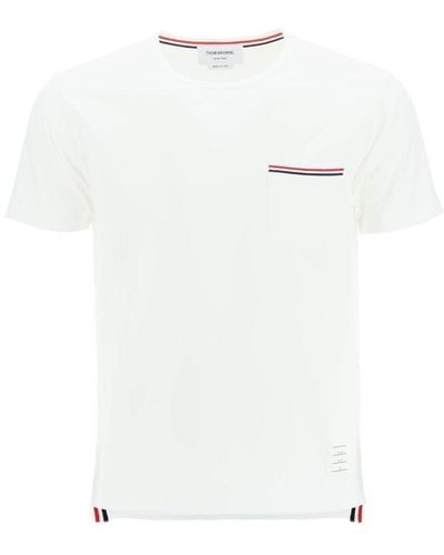 Thom Browne T-shirt With Tricolor Pocket - White