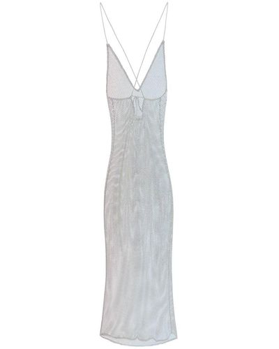 Ganni Long Mesh Dress With Crystals - White